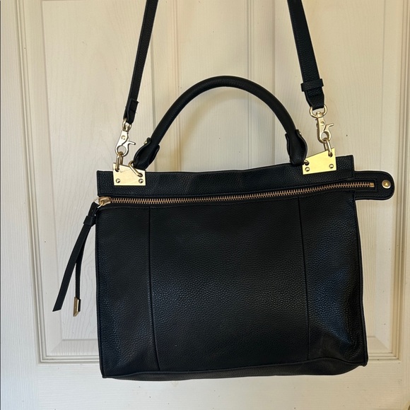 Foley + Corinna Handbags - Foley + Corinna Black Faux Leather Bag briefcase with Gold Accents